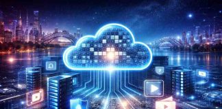 The Rise of Unstructured Data in Australia And How Cloud Storage Solves It? Futuristic cloud data network over Sydney