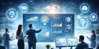 The Evolution of Intelligent Management: Modern Tools That Strengthen Teams and Improve Results Futuristic office with smart analytics tools