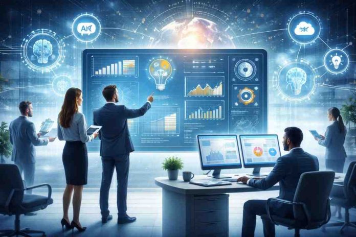 Futuristic-office-with-smart-analytics-tools Futuristic office with smart analytics tools