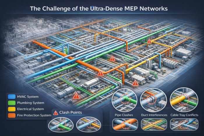 Ultra-dense MEP network clash analysis