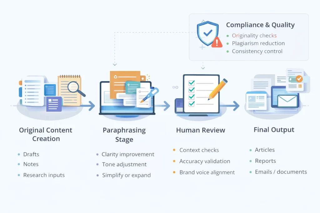 Paraphrasing tool workflow infographic