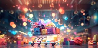 Unleash Growth: Multi-Vendor Ecommerce Marketplace Development Services shopping cart with packages in and around the cart representing the ecommerce marketplace