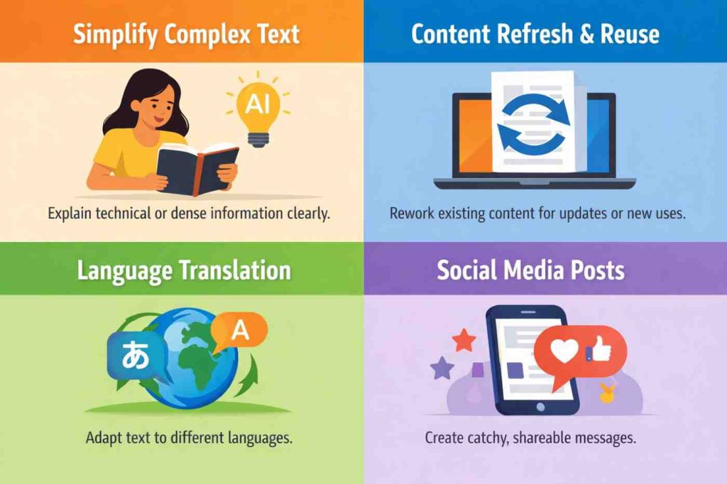 AI paraphraser use cases infographic