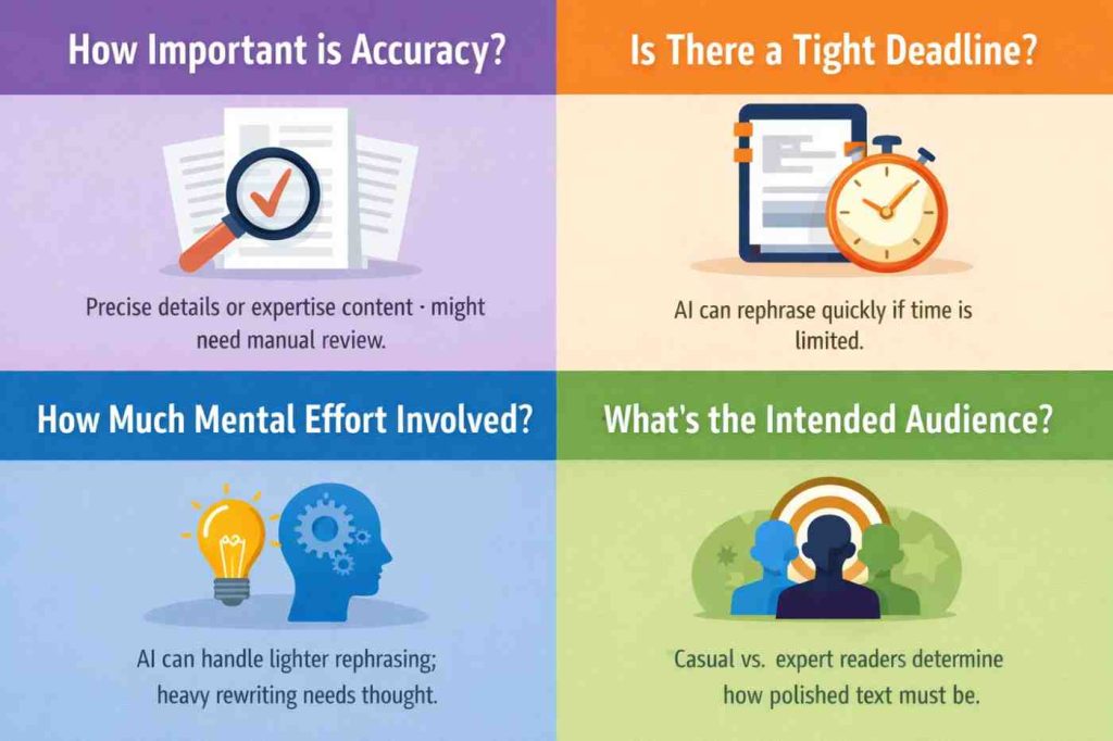 AI paraphrasing decision guide infographic