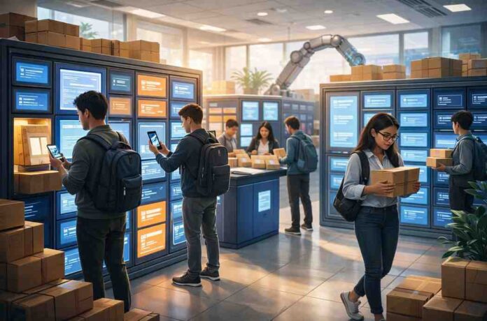 Student-housing-mailroom-with-automated-lockers
