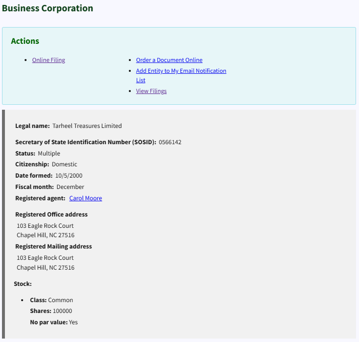 NC SOS Business Search