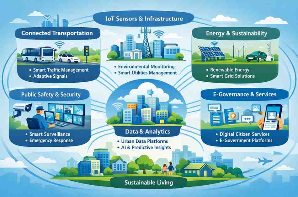 Smart city ecosystem integration illustration