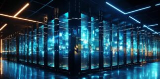 The AI Data Center Boom: New Ideas, Money, and Problems on the Way picture of a large illuminated AI data center