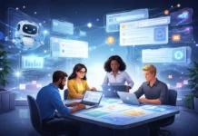 Top AI Team Messengers for 2026 Futuristic office with AI collaboration tools