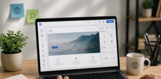 How I Found a Free Site Builder and Created My Project Without a Single Line of Code Modern workspace with website editor