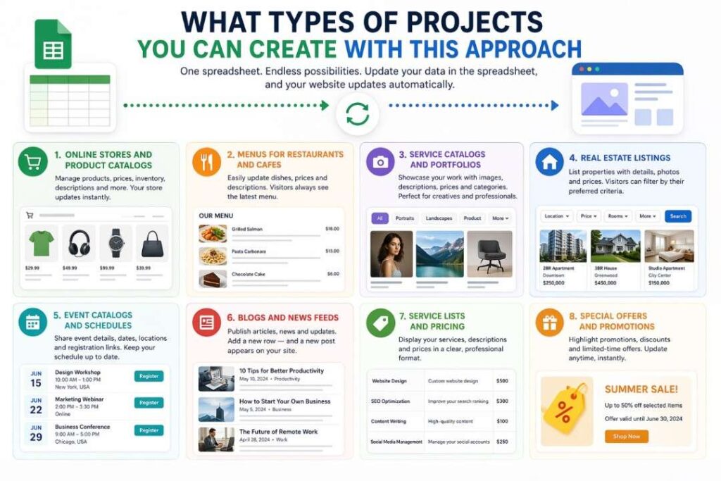 Types of projects with spreadsheet-driven websites