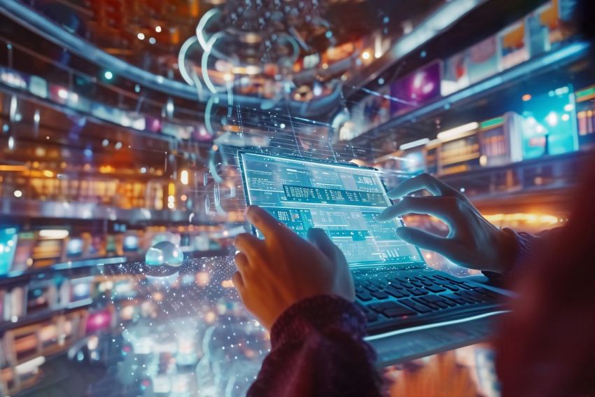 man on computer featuring digital and agentic AI news sites