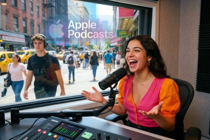 apple-podcast-host-2026-04-44 smiling podcast host on Apple Podcasts