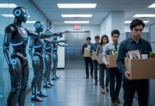 Are Autonomous AI Agents is Taking Humans Out of the Equation? Autonomous AI Agents or robots escorting human workers out of the building