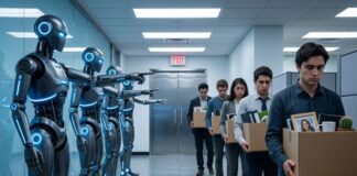Are Autonomous AI Agents is Taking Humans Out of the Equation? Autonomous AI Agents or robots escorting human workers out of the building