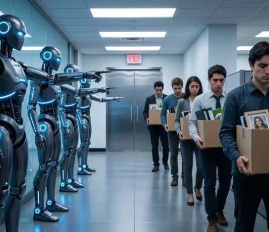 Are Autonomous AI Agents is Taking Humans Out of the Equation? Autonomous AI Agents or robots escorting human workers out of the building