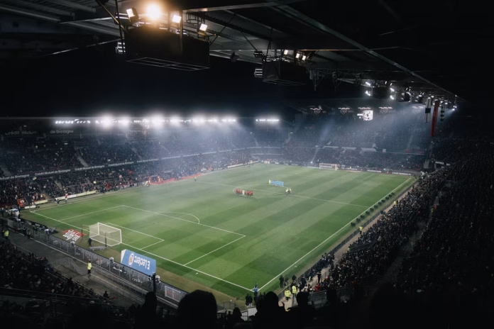 a soccer stadium filled with people