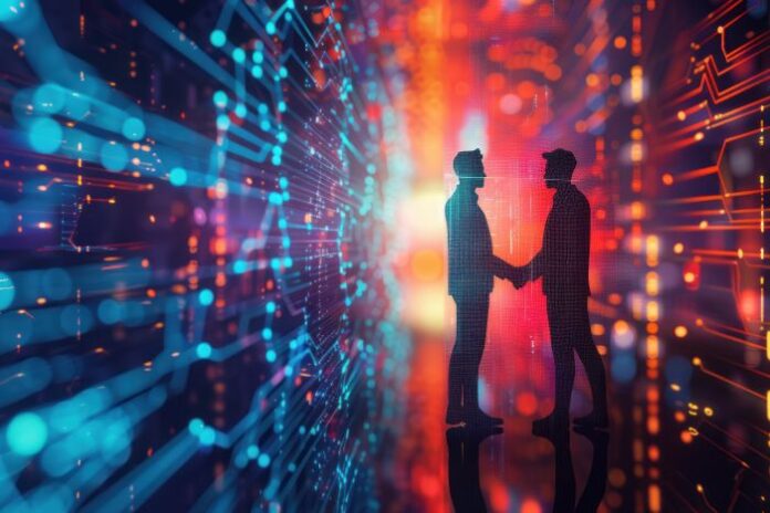 digital-handshake-visual-representation-connection-digital-age handshake showing internal communication