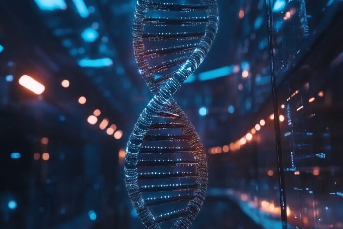 dna-double-helix-futuristic-biology-lab-genome-sequencing-analysis picture of quality dna through quality management