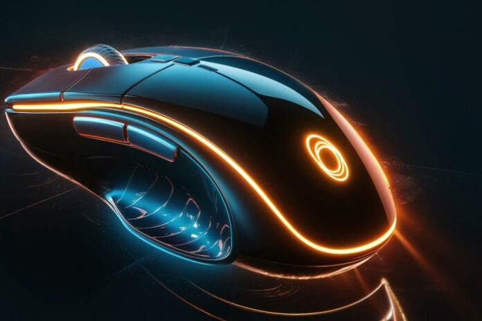 futuristic-computer-mouse-captured-vibrant-detailed-macro-product-photography picture of a mouse displayed to fake activity
