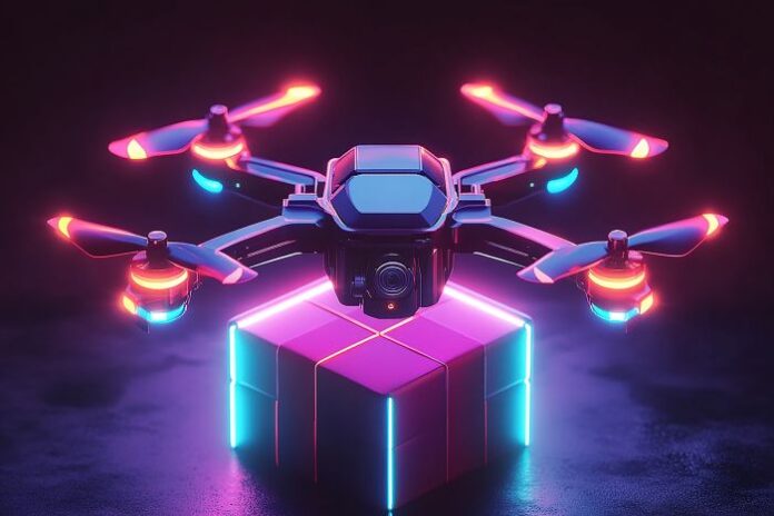 futuristic-neonaccented-drone-hovering-gift-box drone using Drone Mapping Software