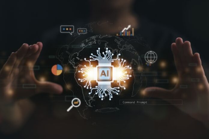 futuristic-technology-transformation-chatbot-chat-with-ai-artificial-intelligence-women-use-technology-smart-ai-artificial-intelligence-by-entering-command-prompts-generate-something person holding ai-powered platform
