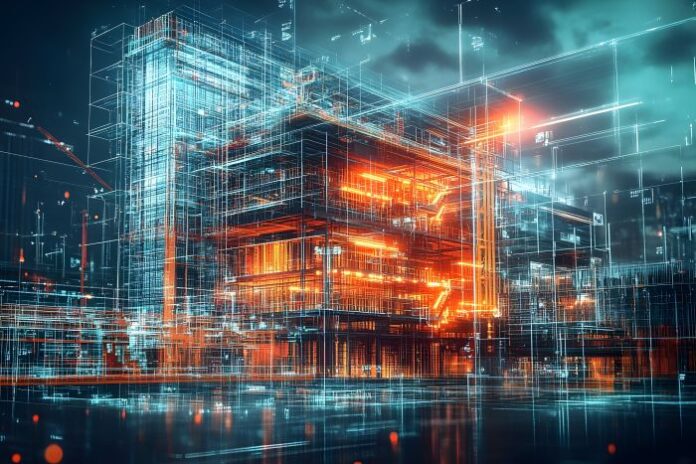 illustration-futuristic-building-architecture-cityscape-innovation blueprint of structural engineering