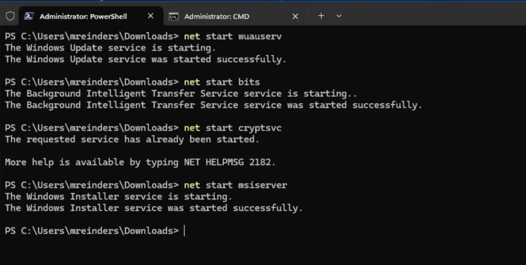 troubleshooting with error 0x80070306 in terminal