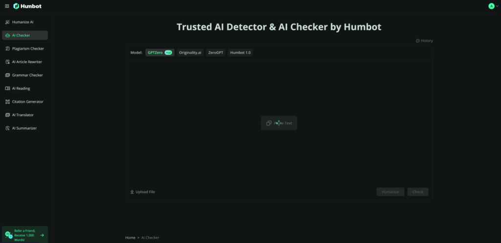 humbot using ai detector with gptzero for human reading
