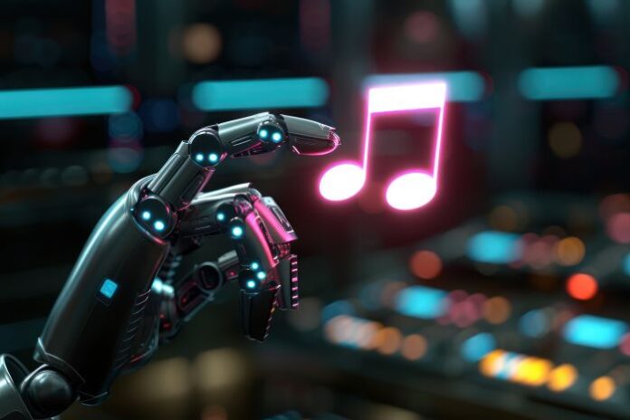 robot-hand-interacting-with-music-note robot making ai music