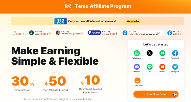 social groups temu affiliate program