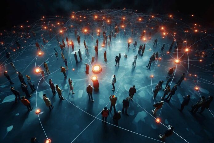 aerial-view-crowd-with-network-connections aerial view of social groups