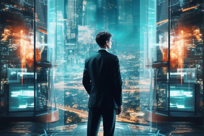 business student looking at tech careers
