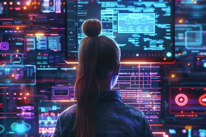 woman working with contract management software
