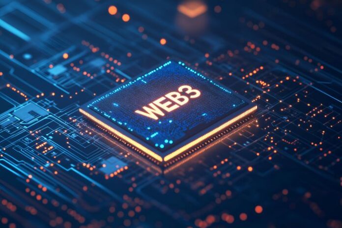 digital-illustration-microchip-labeled-web3-indicating-decentralized-internet web3 chip on circuit board