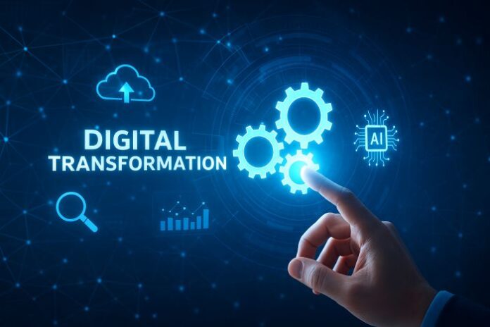 digital-transformation-process-with-ai-cloud-computing-technology person touching digital transformation