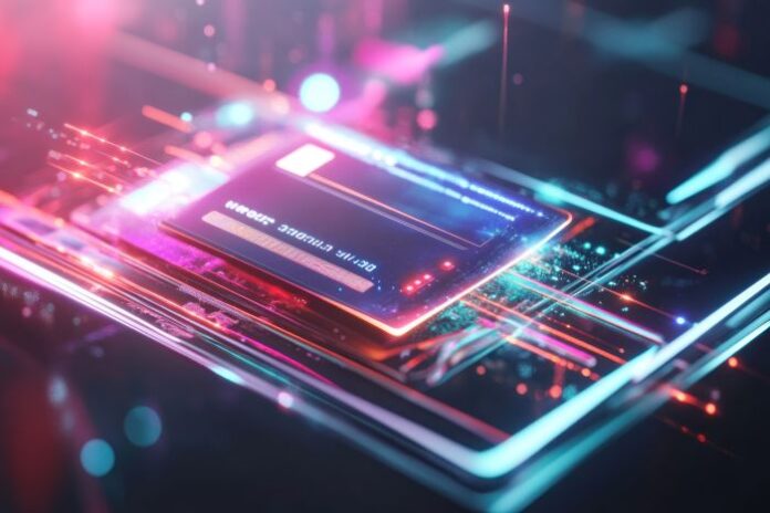 futuristic-credit-card-with-neon-lights-digital-effects multi-rail payment for credit card transaction