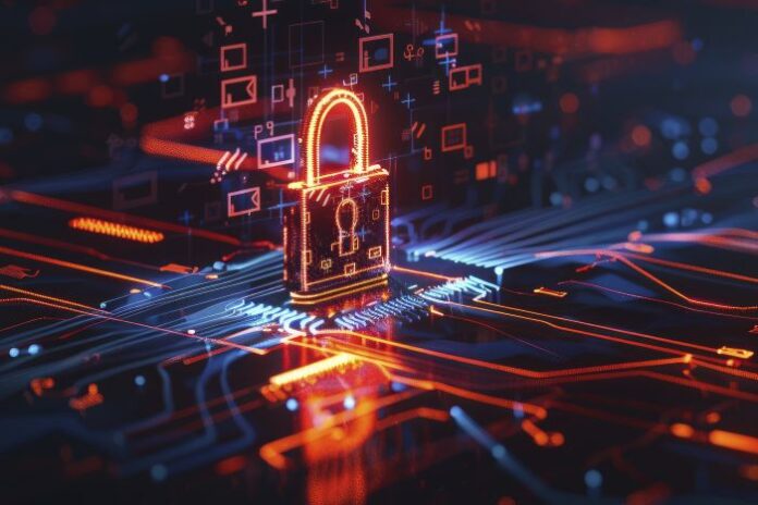 futuristic-digital-padlock-surrounded-by-virtual-annotations-illuminated-circuit-board-advanced-security-technology-data-protection-cyber-space digital lock showing cybersecurity
