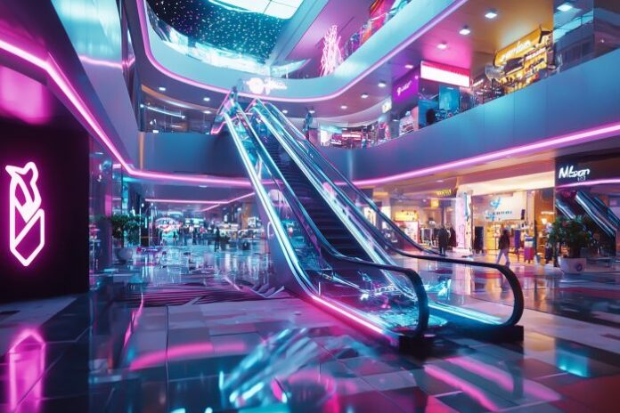 futuristic-shopping-mall-with-cyber-monday-hologra mall of futuristic public sector