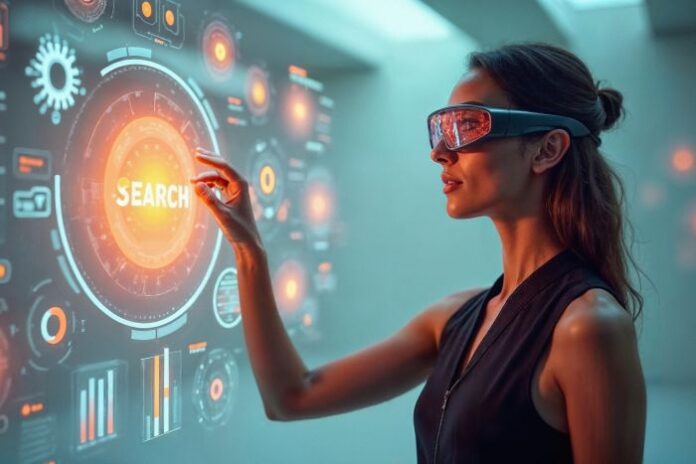 futuristic-technology-hologram (2) lady clicking search through digital agency that improves search roi