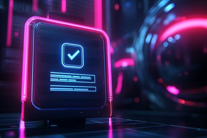 hightech-register-form-with-approval-badge-symbol-animated-checkmarks-glowing-indicators checkmark for approved submittals