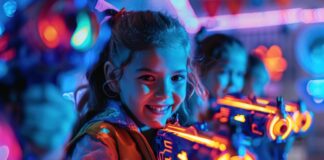 Smart Entertainment Technology is Transforming Family Entertainment girls using entertainment technology to play laser tag
