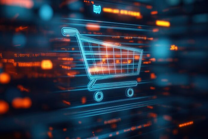 online-shopping-ecommerce-futuristic-shopping-space-hologram-shopping-cart-is shopping through an e-commerce business