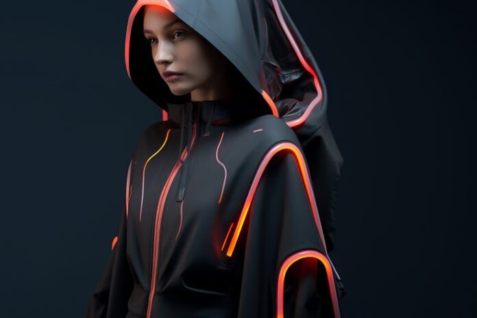 people-are-weating-futuristic-fashion-clothes-future person wearing clothes from futuristic clothing brand