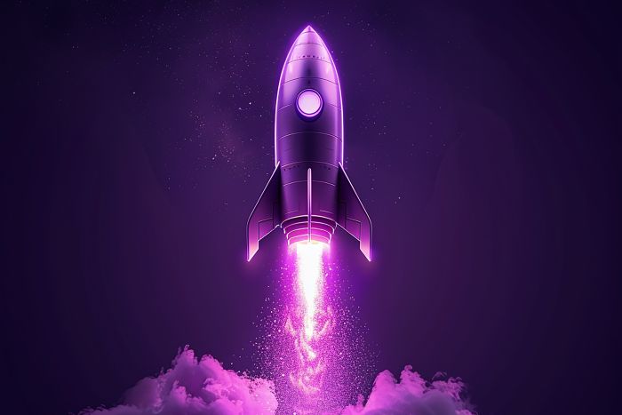 image of purple rocket for launch day