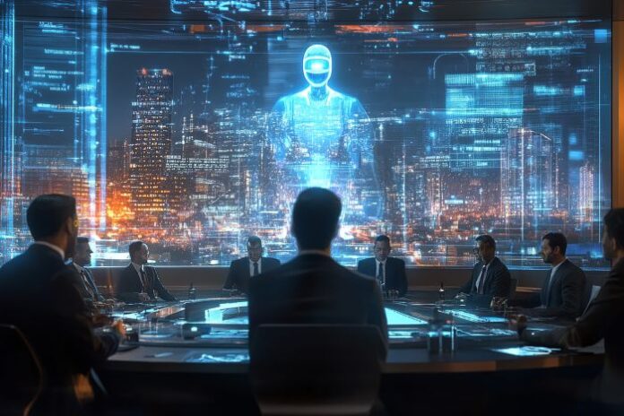 screen-with-man-suit-blue-mask-it ai-fluent leaders working with ai