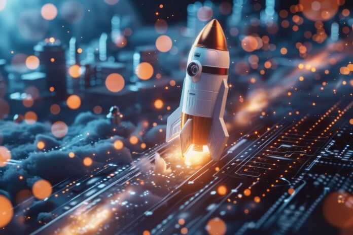 technology-acceleration-innovation-fast-dynamic-ar-169-style-raw-stylize-250-job-id-10d3a66430d34e5880e35beca6244ee0 image of rocket taking off to demonstrate bootstrapped startups