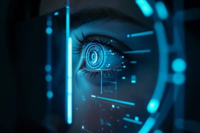 technology-concept-with-futuristic-element person getting eye scanned by gptzero