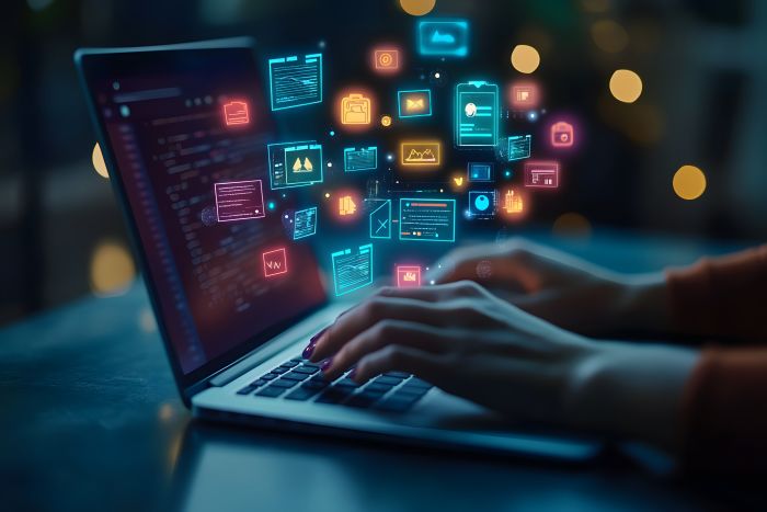 person typing on ecm platform