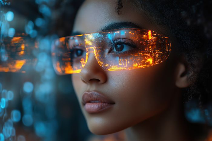 woman looking through ai wearables